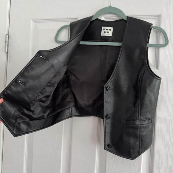 Sunday Best (Aritzia) "Zoey" Black (Faux) Leather Vest, size 2 - Picture 3 of 5